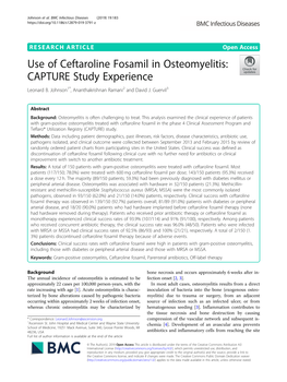 Use of Ceftaroline Fosamil in Osteomyelitis: CAPTURE Study Experience Leonard B