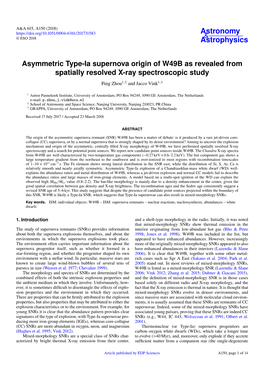 Asymmetric Type-Ia Supernova Origin of W49B As Revealed from Spatially Resolved X-Ray Spectroscopic Study Ping Zhou1,2 and Jacco Vink1,3