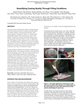 Quantifying Casting Quality Through Filling Conditions