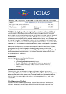 Section 2(A) – Terms of Reference for Decision Making Structures