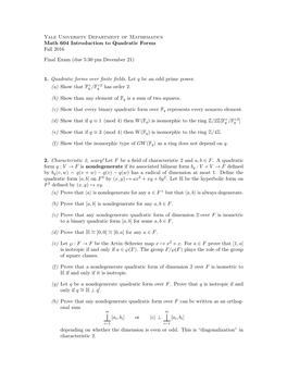 Math 604 Introduction to Quadratic Forms Fall 2016