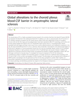 Global Alterations to the Choroid Plexus Blood-CSF Barrier in Amyotrophic Lateral Sclerosis J