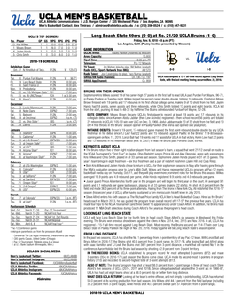 UCLA Men's Basketball UCLA’Sucla Season/Careerseason/CAREER Statistics (As of Nov 07, STATS 2018) 2018-19All Games ROSTER