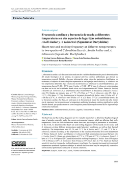 Frecuencia Cardíaca Y Frecuencia De Muda a Diferentes Temperaturas En Dos Especies De Lagartijas Colombianas, Anolis Huilae Y A