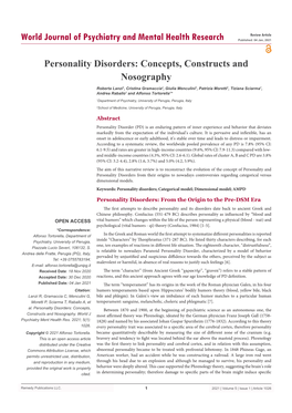 Personality Disorders: Concepts, Constructs and Nosography