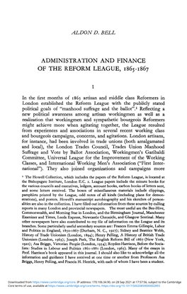 Administration and Finance of the Reform League, 1865–1867