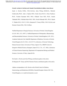 Genetic Variants of Calcium and Vitamin D Metabolism in Kidney Stone Disease