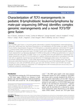 Characterization of TCF3 Rearrangements in Pediatric B-Lymphoblastic Leukemia/Lymphoma by Mate-Pair Sequencing