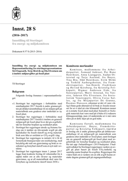 Innst. 28 S (2016–2017) Innstilling Til Stortinget Fra Energi- Og Miljøkomiteen