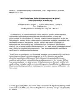 Two-Dimensional Electrochromatography/Capillary Electrophoresis on a Microchip