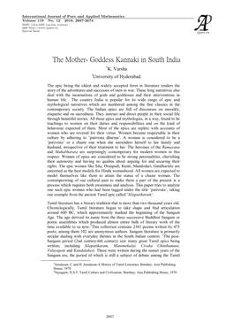 The Mother- Goddess Kannaki in South India 1K