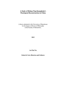 A Study of Bishop Ting Kuanghsün's Theological Reconstruction in China