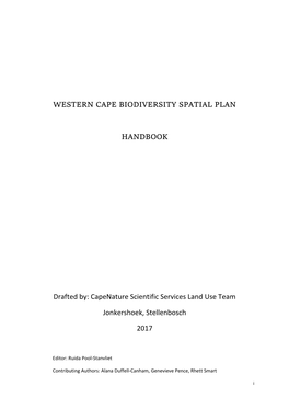 Western Cape Biodiversity Spatial Plan Handbook 2017