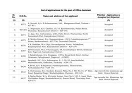 List of Applications for the Post of Office Assistant