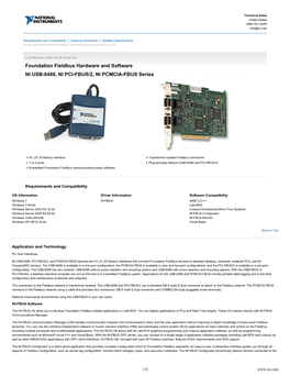 Foundation Fieldbus Hardware and Software NI USB-8486, NI PCI-FBUS/2, NI PCMCIA-FBUS Series