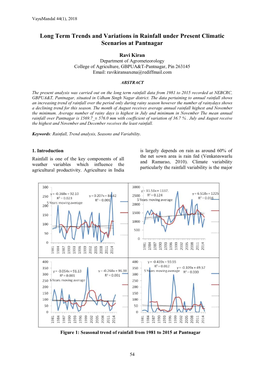 Long Term Trends and Variations in Rainfall Under Present Climatic Scenarios at Pantnagar