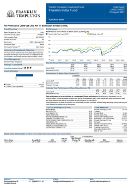 Franklin India Fund LU0231205427 31 August 2021