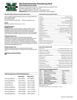 Marshall University Thundering Herd 2020 Football Game Notes Marshall Thundering Herd (0-0) Vs