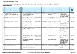 FTEB - Business Licensing and Accreditation Division List of Accredited Freight Forwarders As of 28 February 2021 Page 1 of 92 NV I D O Expiry No