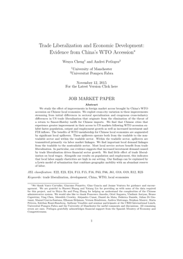 Trade Liberalization and Economic Development: Evidence from China’S WTO Accession⇤