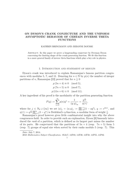 On Dyson's Crank Conjecture and the Uniform Asymptotic