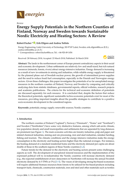 Energy Supply Potentials in the Northern Counties of Finland, Norway and Sweden Towards Sustainable Nordic Electricity and Heating Sectors: a Review