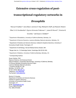 Extensive Cross-Regulation of Post- Transcriptional Regulatory Networks in Drosophila