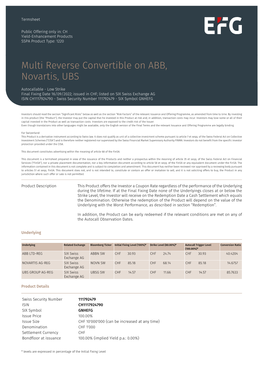 Multi Reverse Convertible on ABB, Novartis, UBS