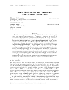 Solving Multiclass Learning Problems Via Error-Correcting Output Codes