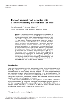 Physical Parameters of Insulation with a Structure-Forming Material from Flax Noils