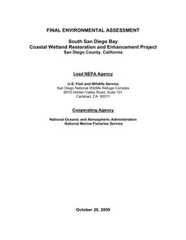 Final Environmental Assessment South San Diego Bay Coastal Restoration and Enhancement Project Page 1 of 13