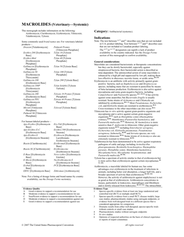 MACROLIDES (Veterinary—Systemic)