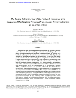 The Boring Volcanic Field of the Portland-Vancouver Area, Oregon and Washington: Tectonically Anomalous Forearc Volcanism in an Urban Setting