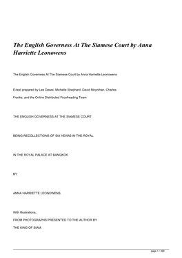 <H1>The English Governess at the Siamese Court by Anna Harriette