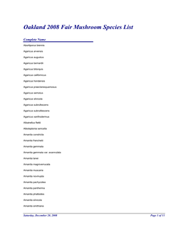 Oakland 2008 Fair Mushroom Species List