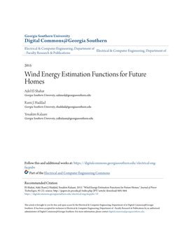 Wind Energy Estimation Functions for Future Homes Adel El-Shahat Georgia Southern University, Aahmed@Georgiasouthern.Edu