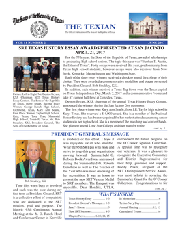 THE TEXIAN the Official Publication of the Sons of the Republic of Texas