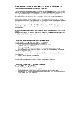 The Caiman USB Input and WASAPI Mode in Windows Rev.6 Configuration Instructions for the Caiman MKII and Caiman SEG