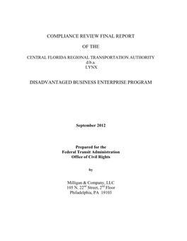 Compliance Review Final Report of the Central Florida Regional