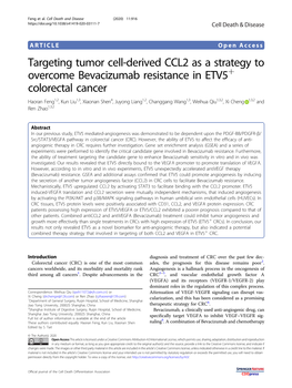 Targeting Tumor Cell-Derived CCL2 As a Strategy to Overcome Bevacizumab Resistance in ETV5+ Colorectal Cancer