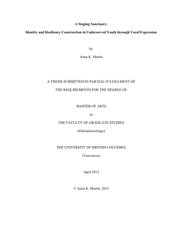 Identity and Resiliency Construction in Underserved Youth Through Vocal Expression