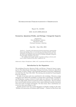 Mathematisches Forschungsinstitut Oberwolfach Geometry, Quantum