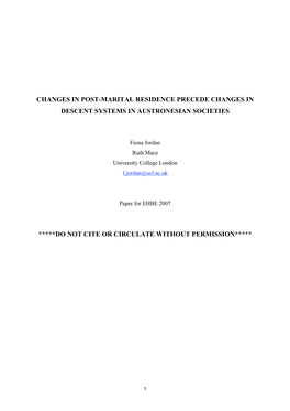 Changes in Post-Marital Residence Precede Changes in Descent Systems in Austronesian Societies