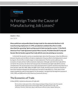 Is Foreign Trade the Cause of Manufacturing Job Losses?