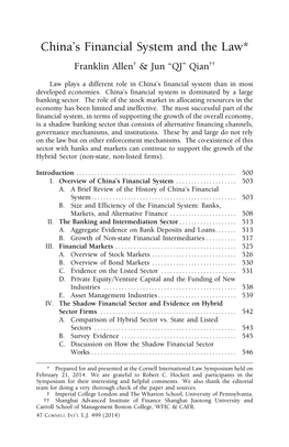 China's Financial System and the Law*