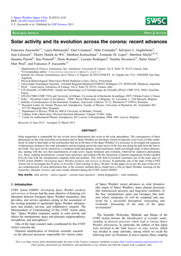 Solar Activity and Its Evolution Across the Corona: Recent Advances