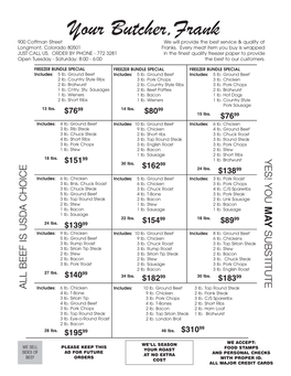 Your Butcher Frank-Meat Price Sheet