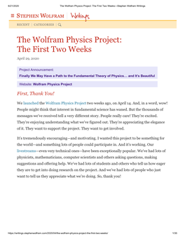 The Wolfram Physics Project: the First Two Weeks—Stephen Wolfram Writings ≡