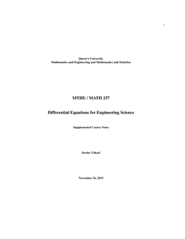 MTHE / MATH 237 Differential Equations for Engineering Science