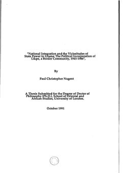 "National Integration and the Vicissitudes of State Power in Ghana: the Political Incorporation of Likpe, a Border Community, 1945-19B6"